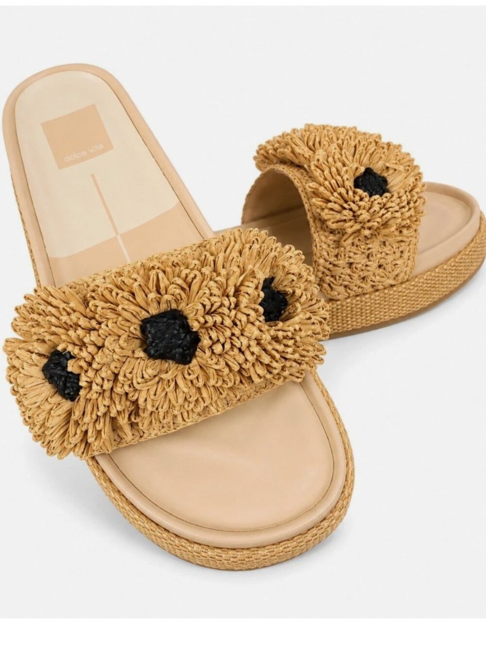 NEW $140 Dolce Vita Sidona Boho Flower Raffia Platform Slide Sandals 9.5 Resort